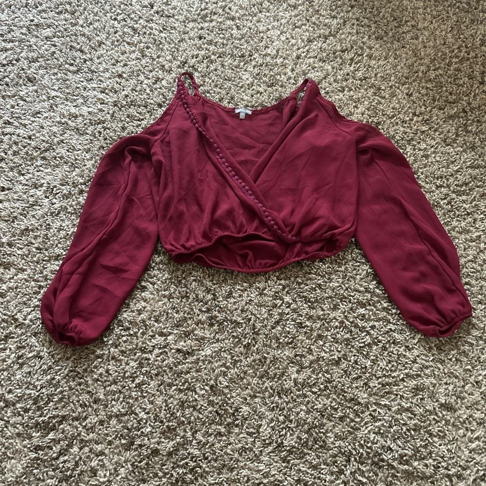 Charlotte Russe Red Wrap Crop Blouse